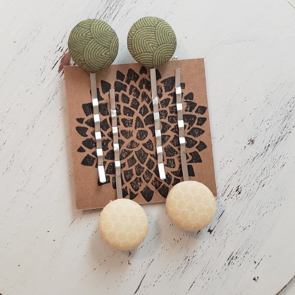 Vintage Fabric Button Hair Pins